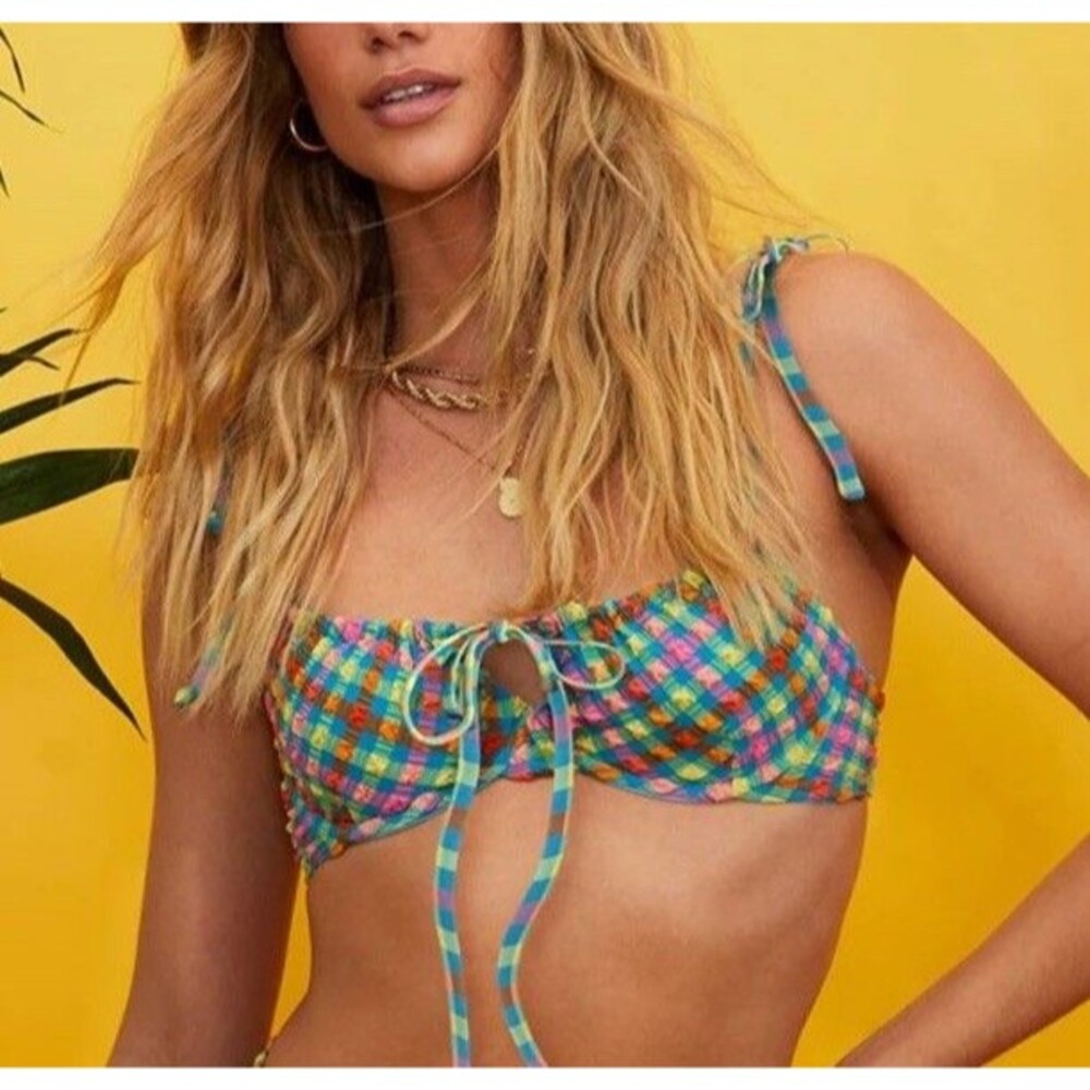 Beach Riot Caitlin Plaid Bikini Top Sz S NWT